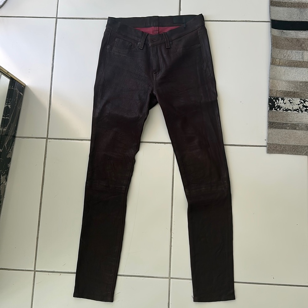 Burgundy Leather Rag & Bone Straight Leg Pants